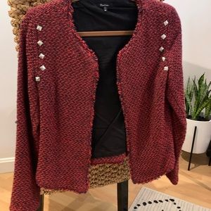 Red tweed studded blazer